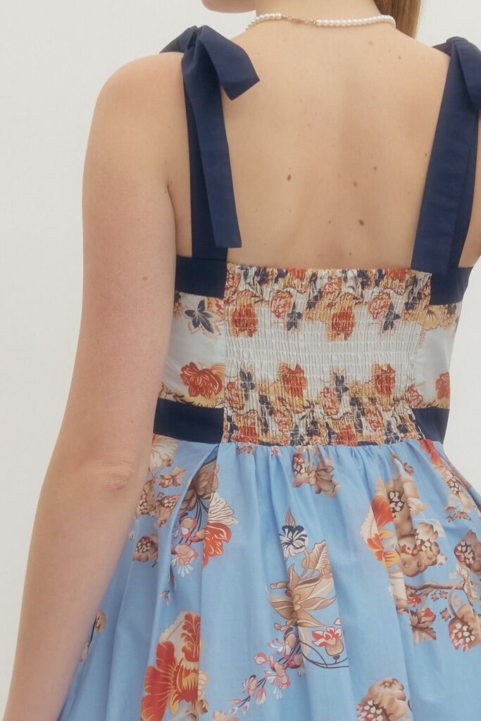 Navy Floral Midi with Contrast Hem