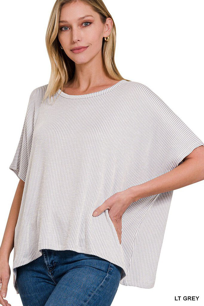 Gray Ribbed Zenana Top