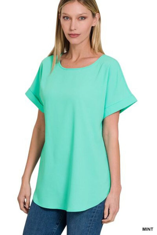 MINT Dobby Rolled Sleeve Top