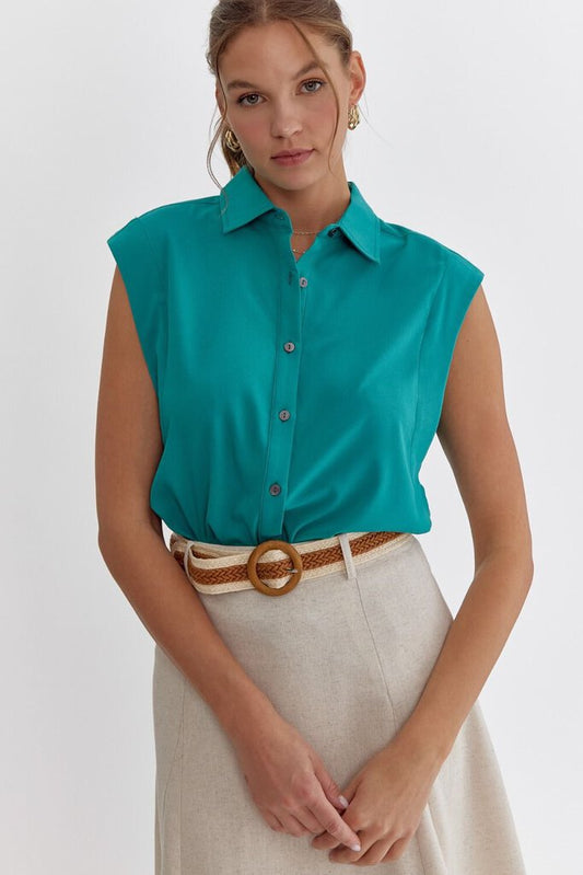 Jade Sleeveless Collard Top