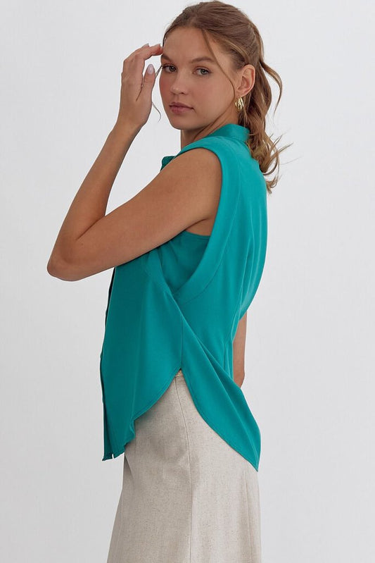 Jade Sleeveless Collard Top