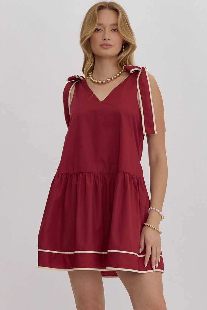 Shoulder Tie Sleeveless Dress CRIMSON