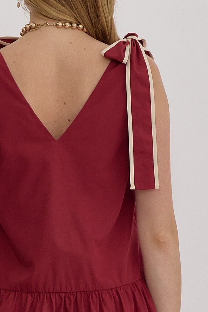 Shoulder Tie Sleeveless Dress CRIMSON