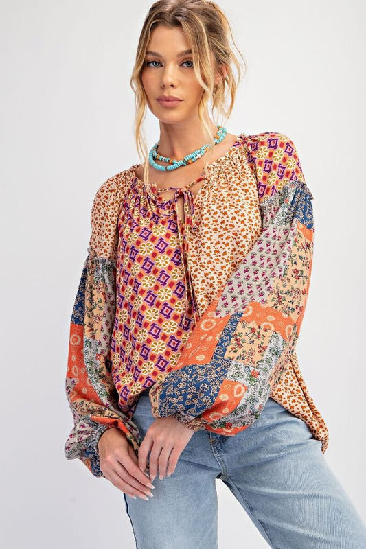 Curvy Patchwork LS Top