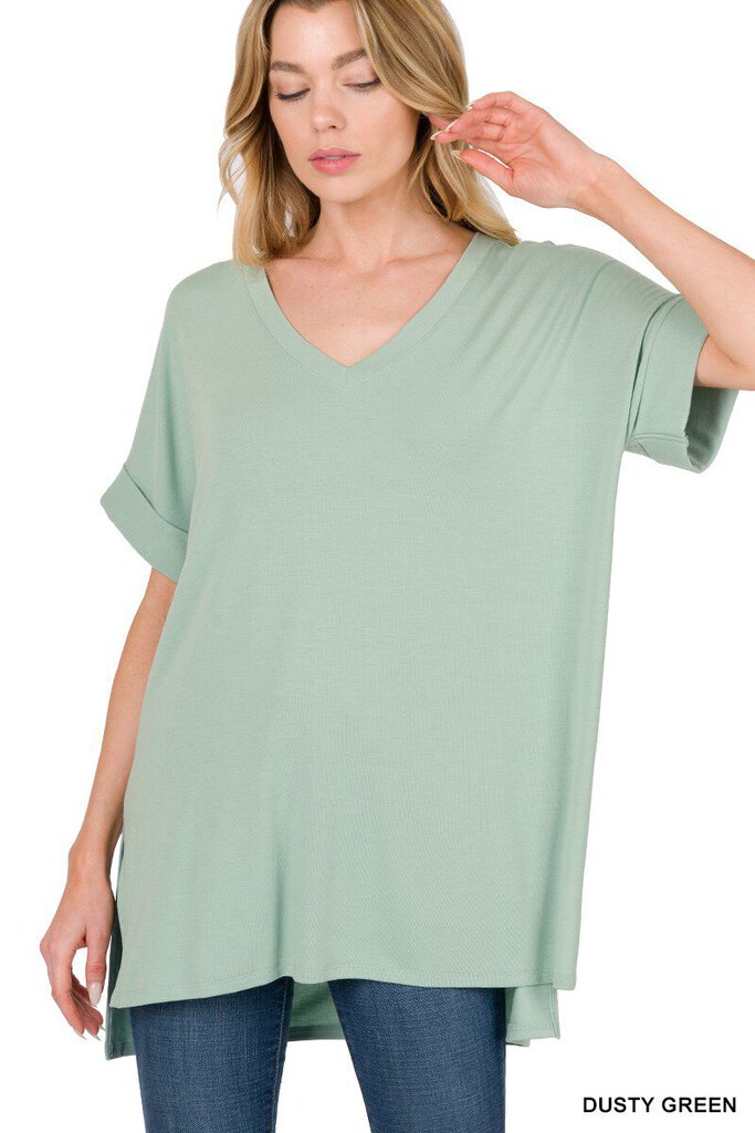 Rolled Slit Top, DUSTY GREEN