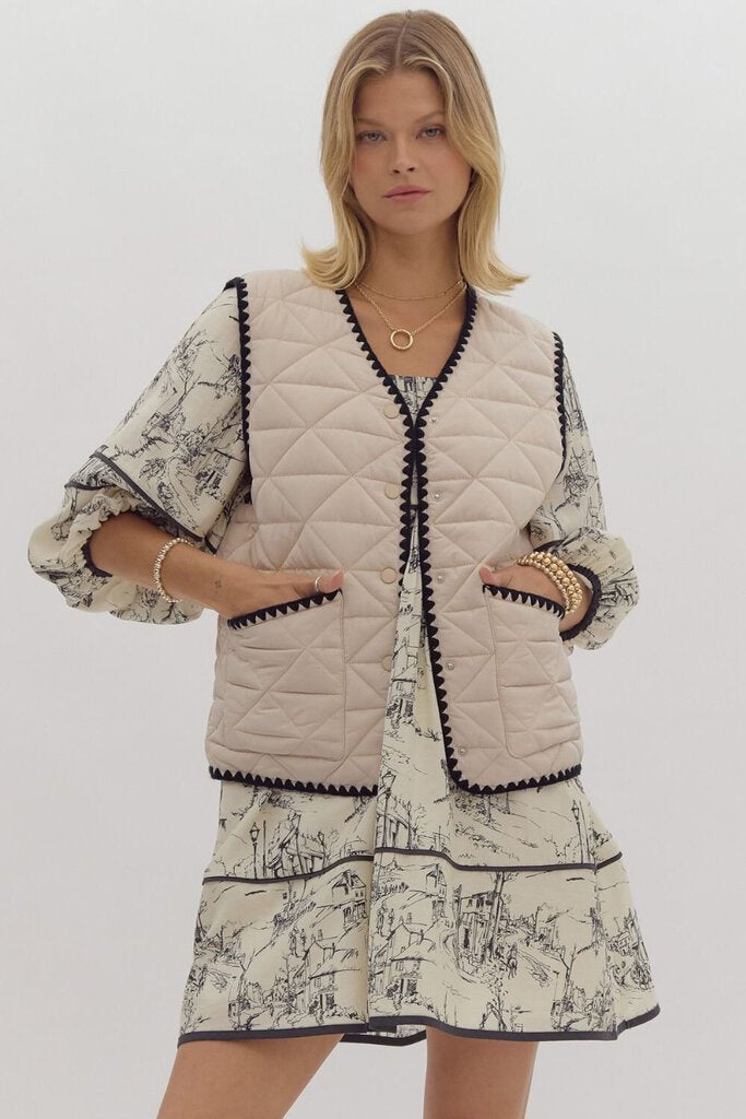 Quilted Vest with Embroidered Detail