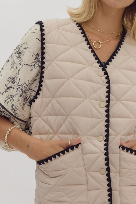 Quilted Vest with Embroidered Detail