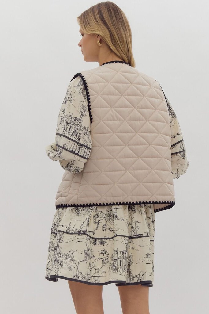 Quilted Vest with Embroidered Detail