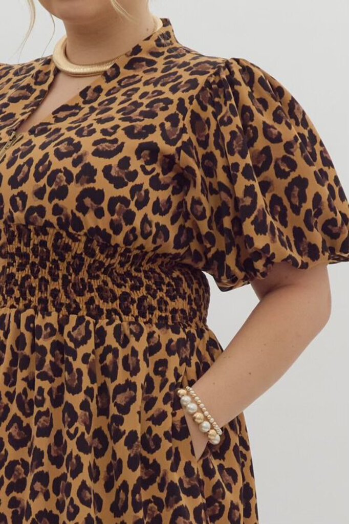 Curvy Brown Cheetah Dress with puffy sleeves