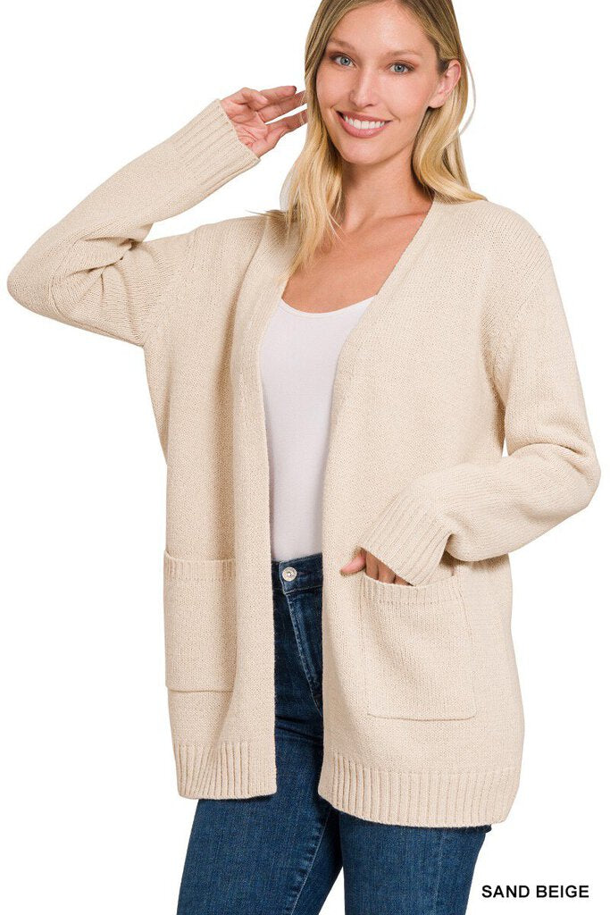 Open Front Sweater Cardigan BEIGE