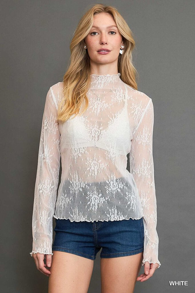 White Lace Mockneck Top