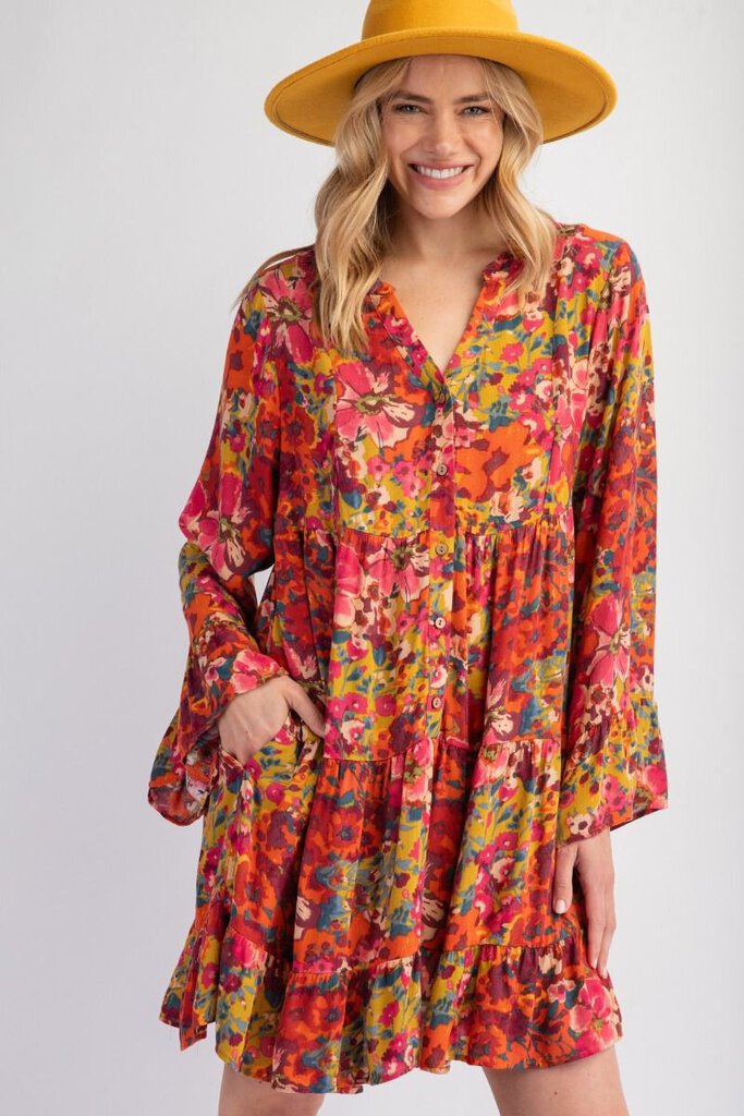 Bell Sleeve Printed Dress