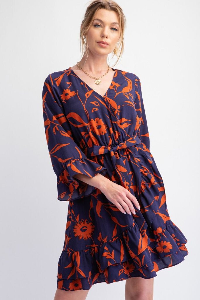 Midnight Blue Short Sleeve Printed Dress