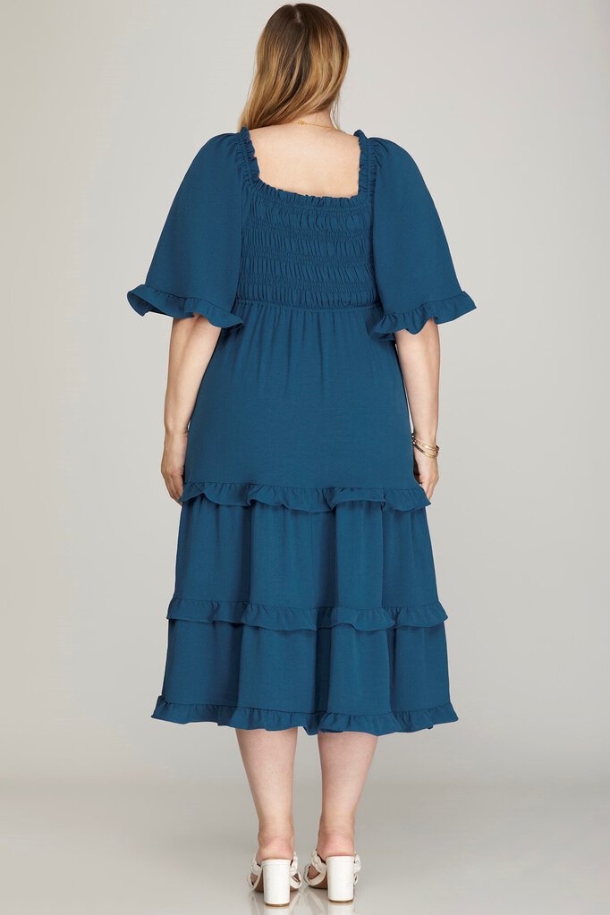 Curvy Bell Sleeve Smocked Tier Midi