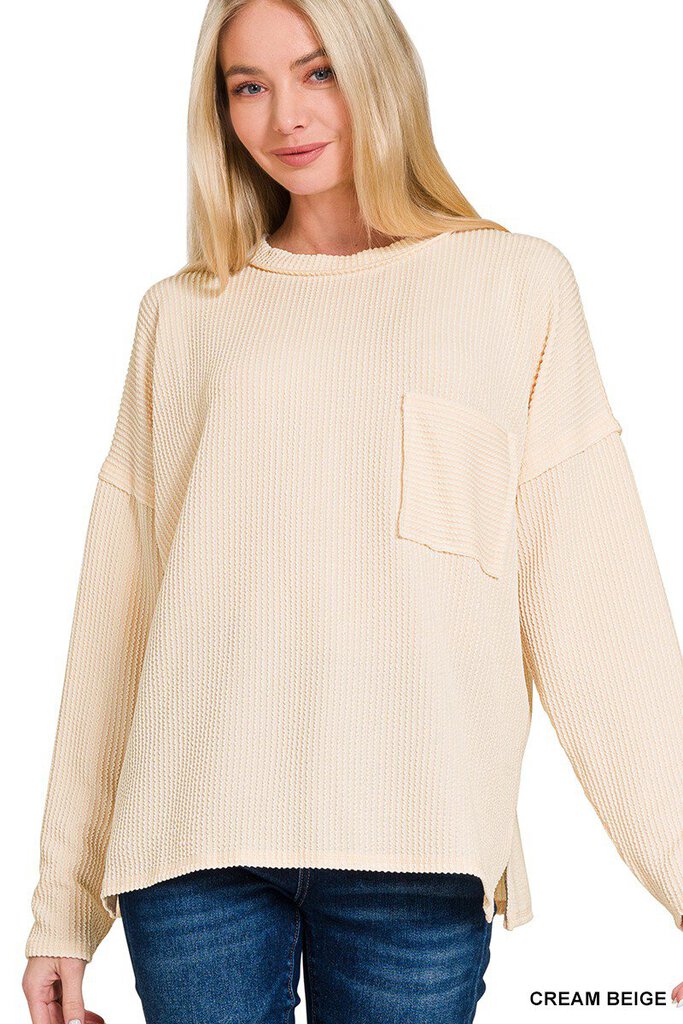 Cream Beige Corded Rib Long Sleeve