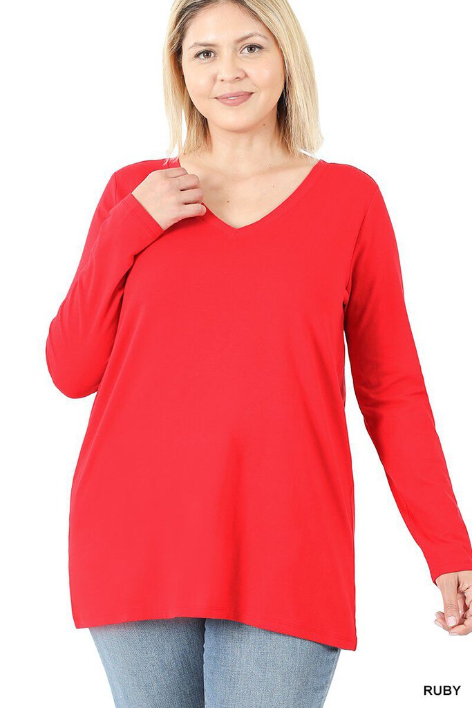 Ruby Cotton V-neck long Sleeve T-Shirt