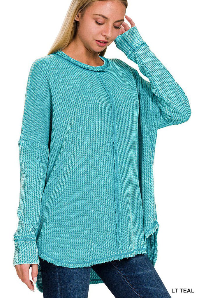 Oversized Washed Baby Waffle Long sleeve top