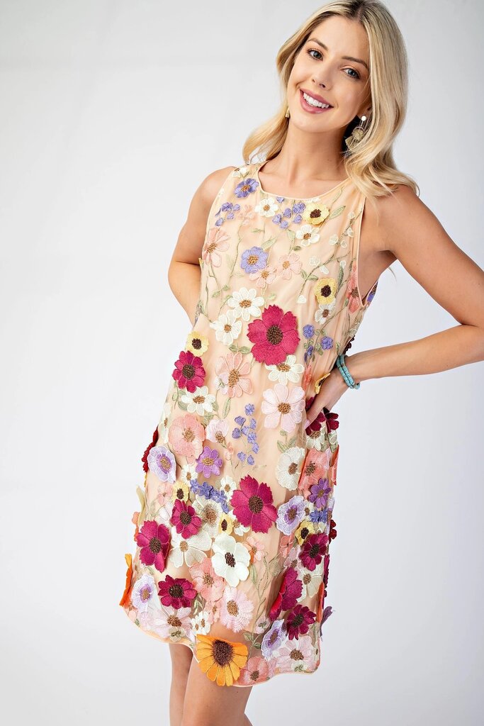 3D Floral Embroidered Sleeveless dress