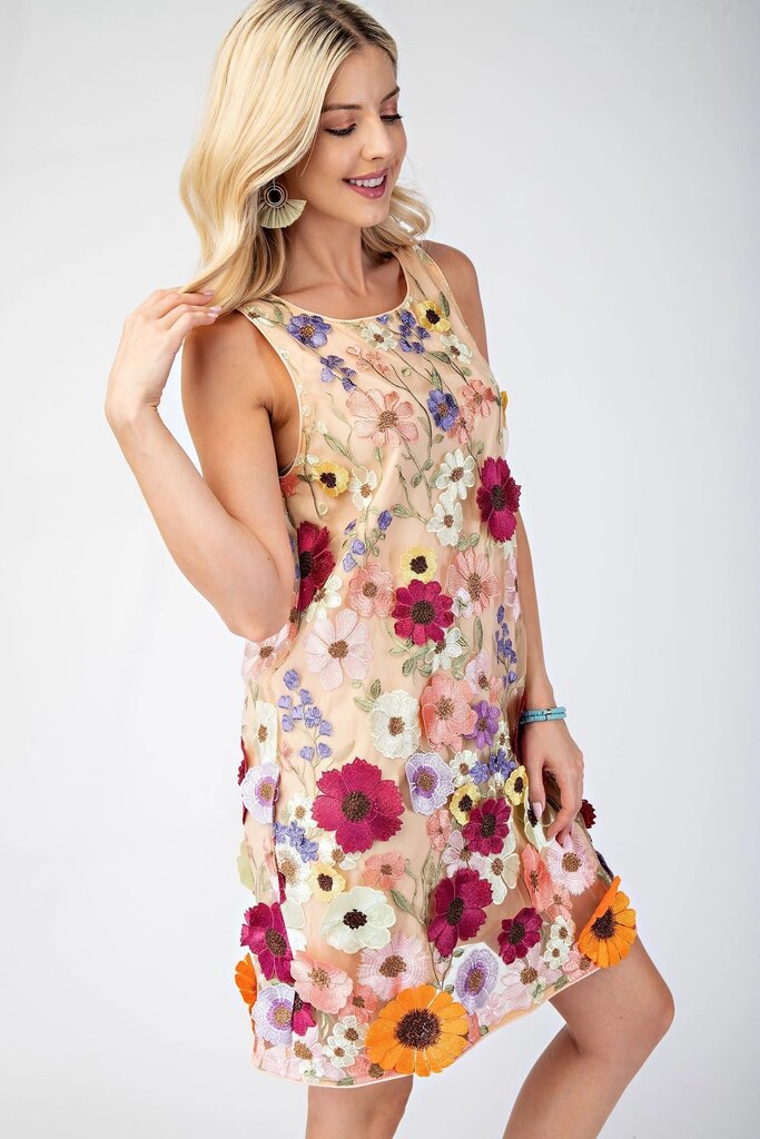 3D Floral Embroidered Sleeveless dress