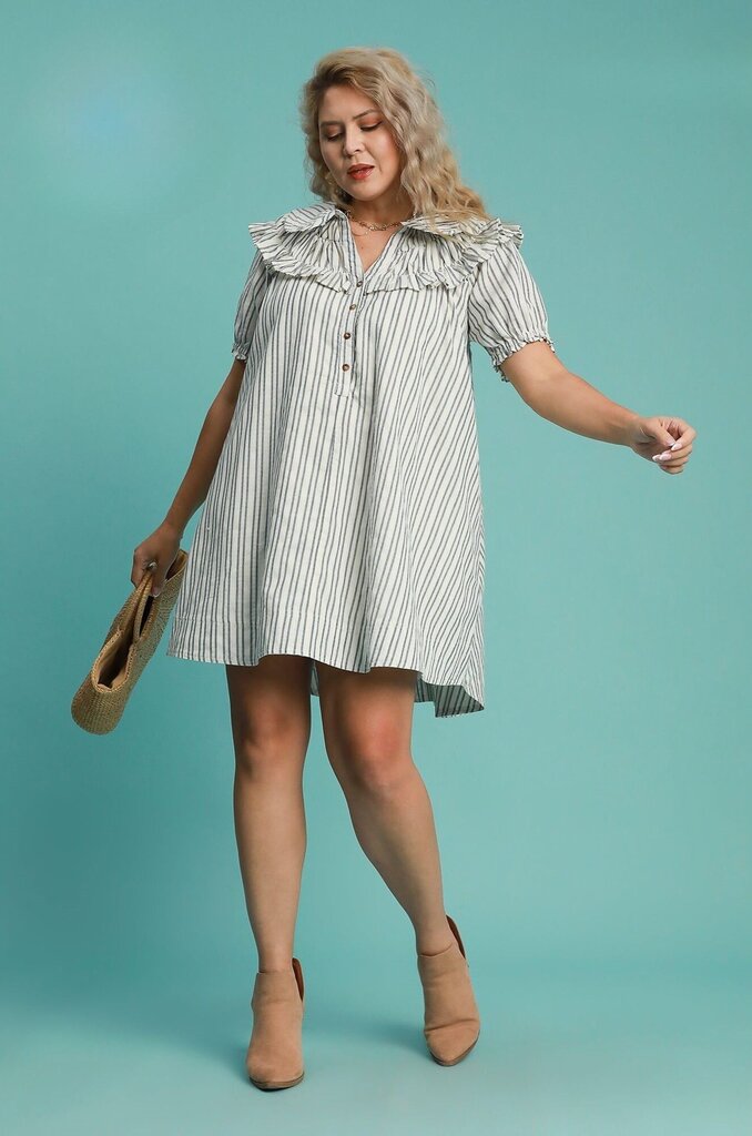 Striped/Collared Mini Dress Curvy