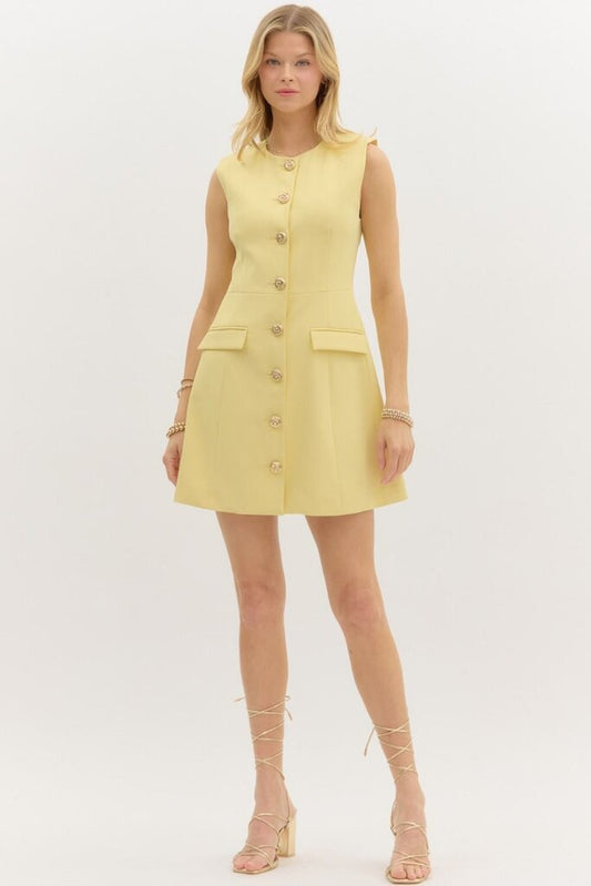 Sleeveless Mini Dress with Gold Buttons