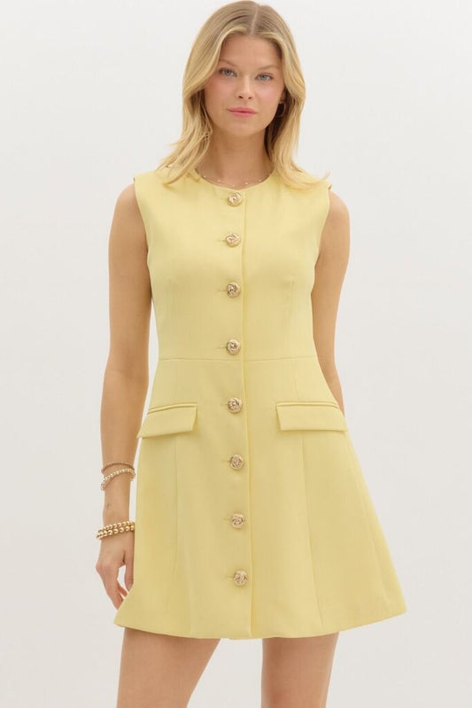 Sleeveless Mini Dress with Gold Buttons