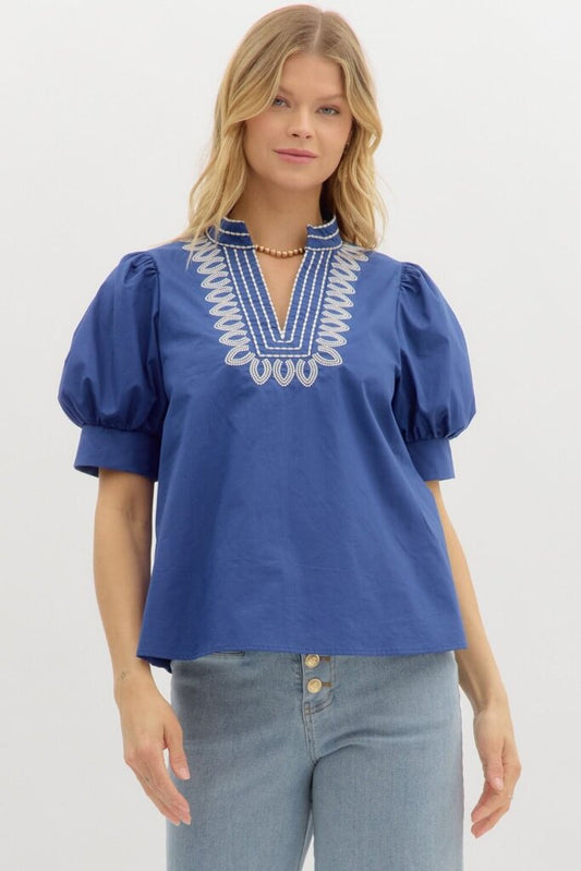 V Neck Embroidered Top