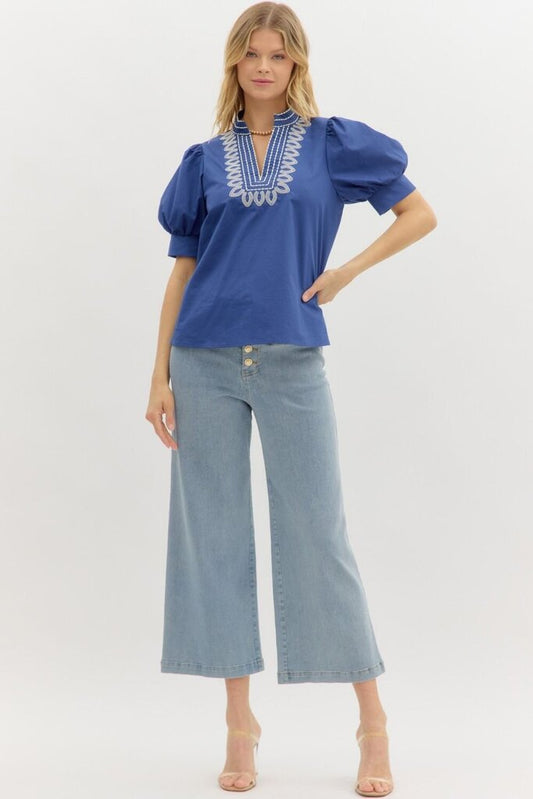 V Neck Embroidered Top
