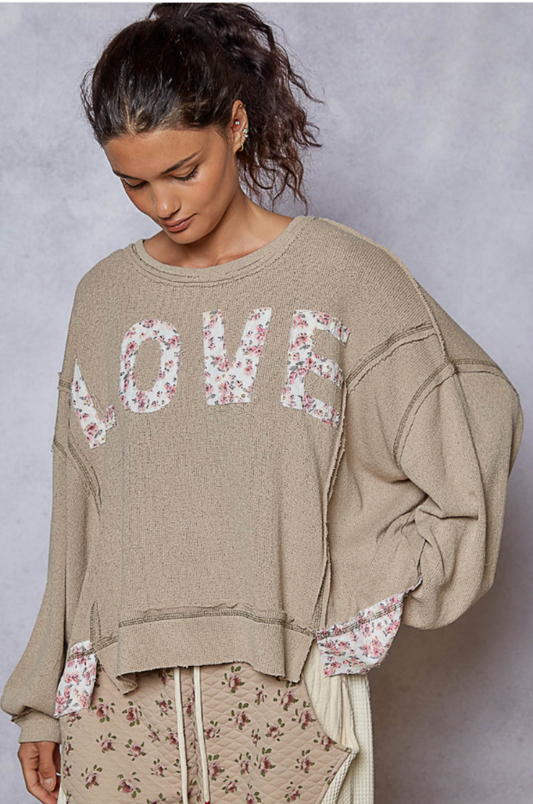LOVE Embroidered LS Top