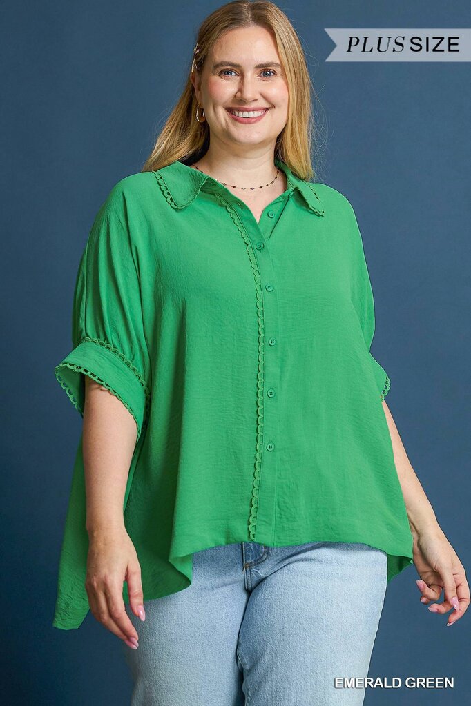Scalloped Detailed Button Down Dolman Top
