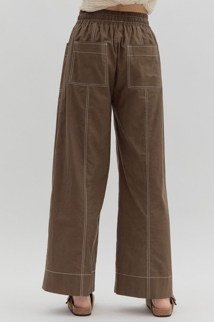 Wide Leg Stitch Detail Pants BROWN