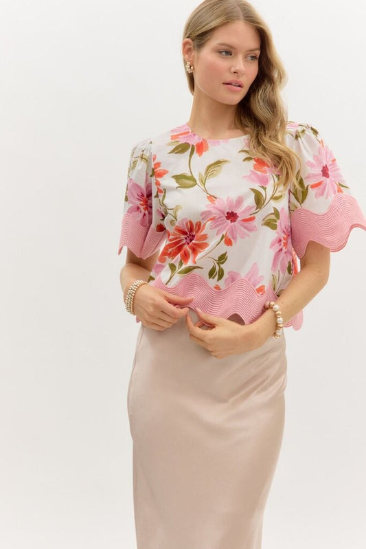 Floral Oversized Trim Pull Over Top