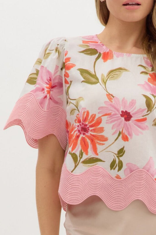 Floral Oversized Trim Pull Over Top