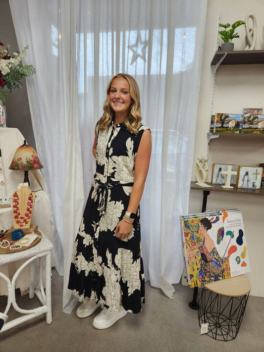 Floral Belted Midi Dress