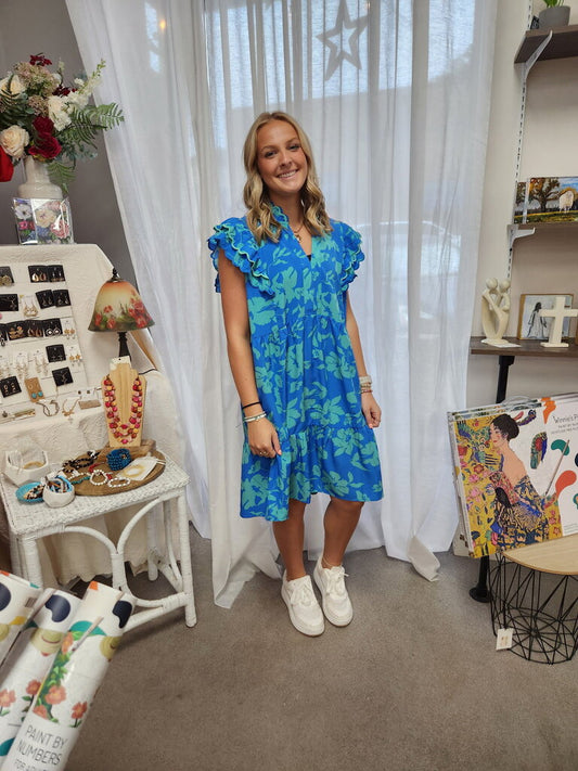 Azure Blue Flutter Slv Dress