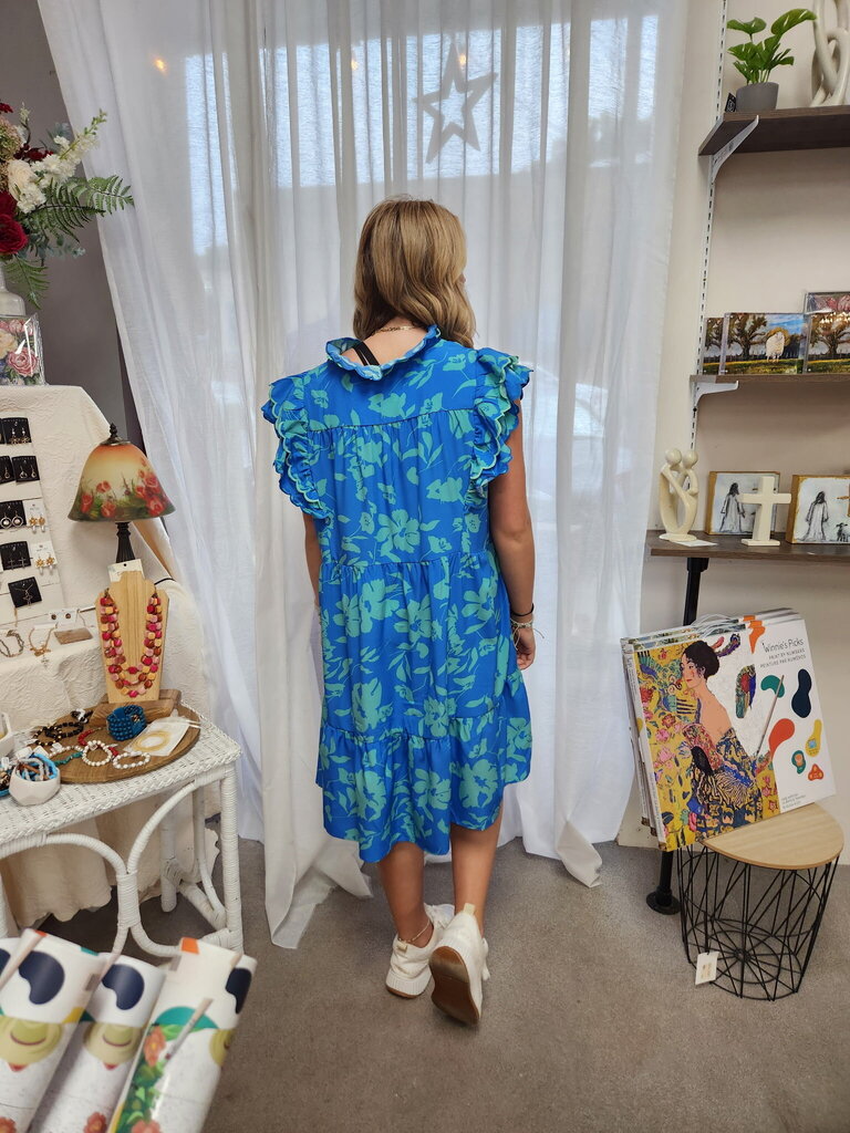 Azure Blue Flutter Slv Dress