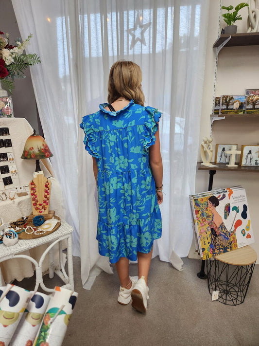 Azure Blue Flutter Slv Dress