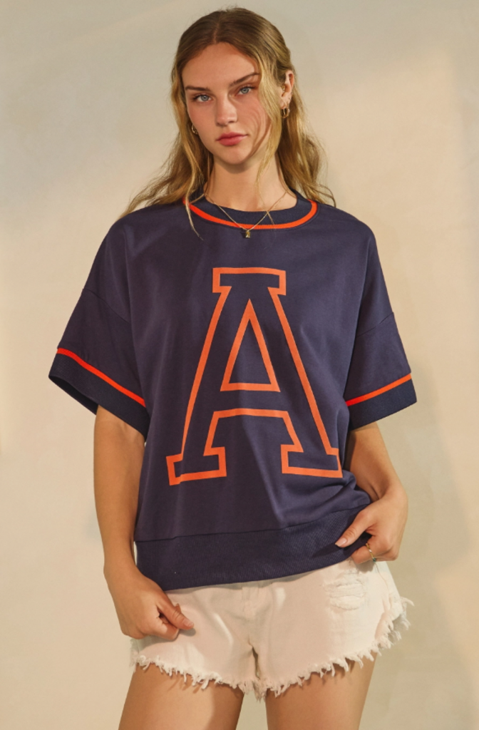 Oversized Gameday SS Top NAVY Curvy