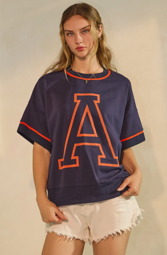 Oversized Gameday SS Top NAVY Curvy