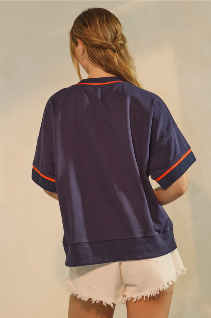 Oversized Gameday SS Top NAVY Curvy