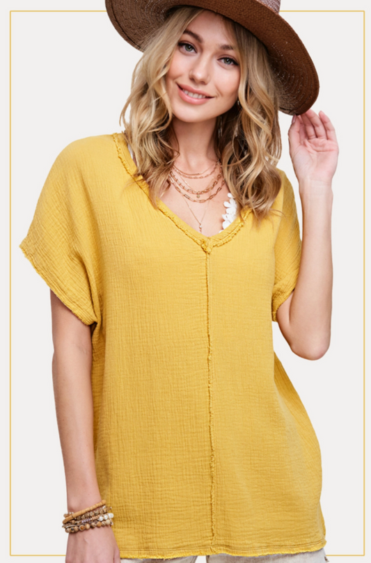 Mustard Gauze SS Top