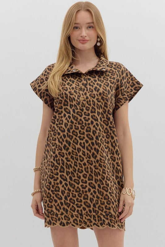 Animal Print Scalloped Neck Dress Curvy