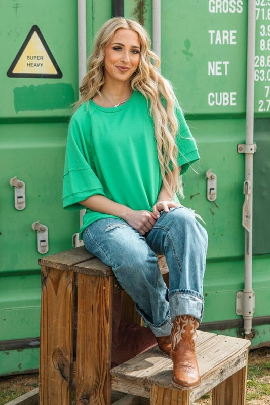 Kelly Green Ribbed Top