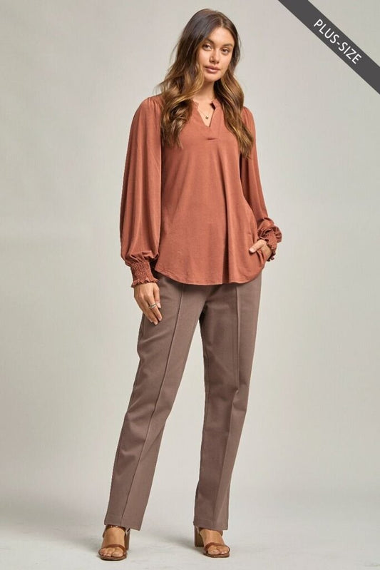 Lizzy Smocked V-neck Curvy