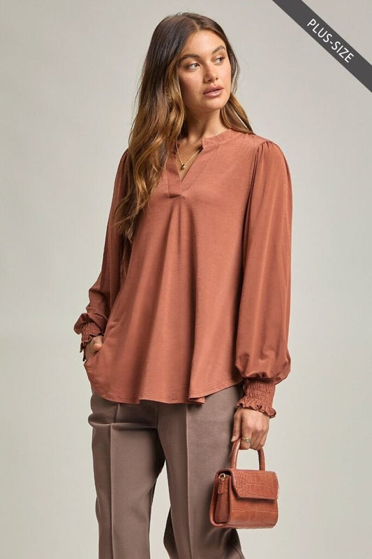 Lizzy Smocked V-neck Curvy