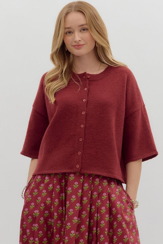 3/4 Wide Sleeve Sweater BURGUNDY
