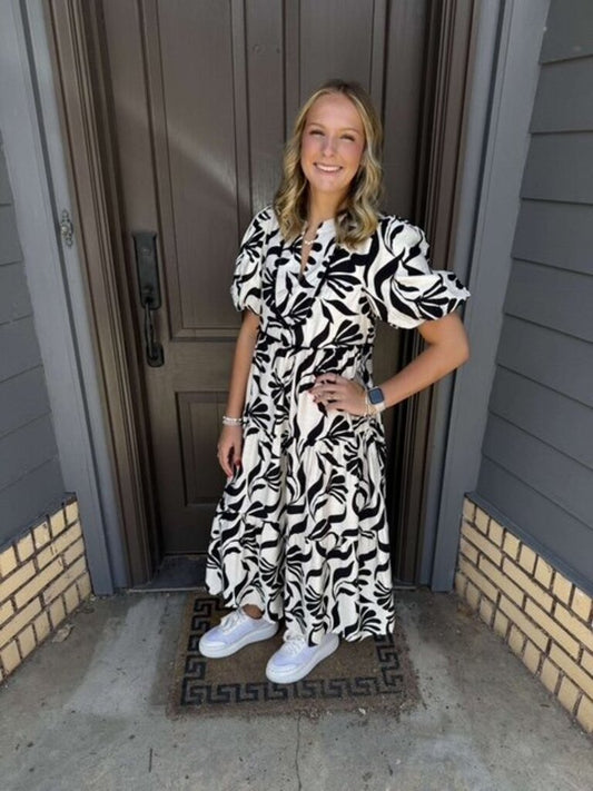Black Mix Tiered Middi Dress