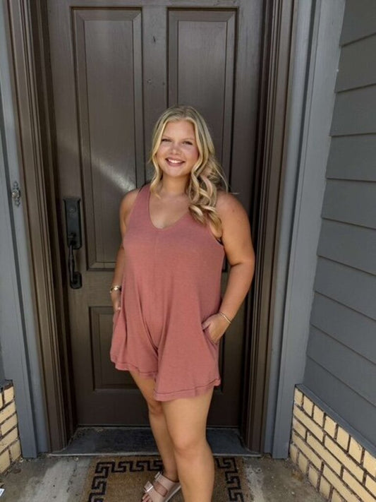 Sleeveless Solid Rust Romper