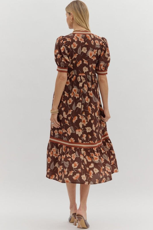 Floral SS Accent Tiered Middi Dress