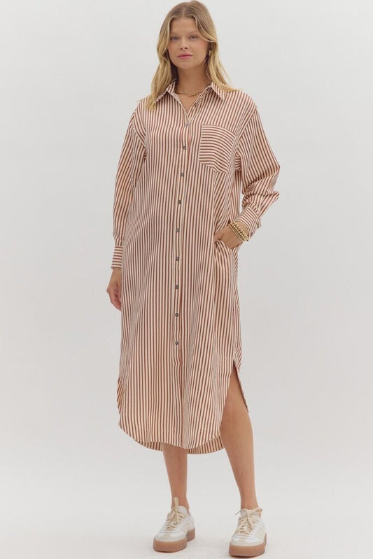 textured Stripe L/S Shirt Dress